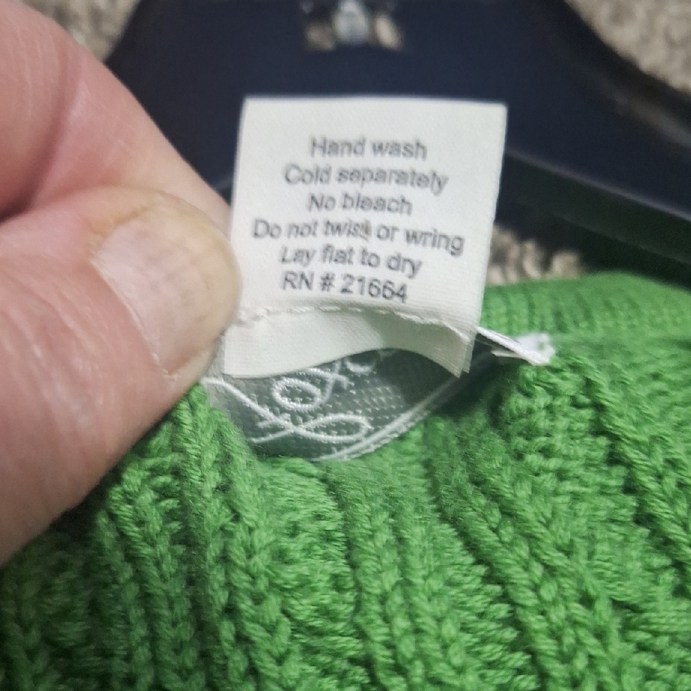 Vintage Foxcroft Green Cotton Cable Knit V-Neck Button Up Sweater Vest-XL - Picture 5 of 5